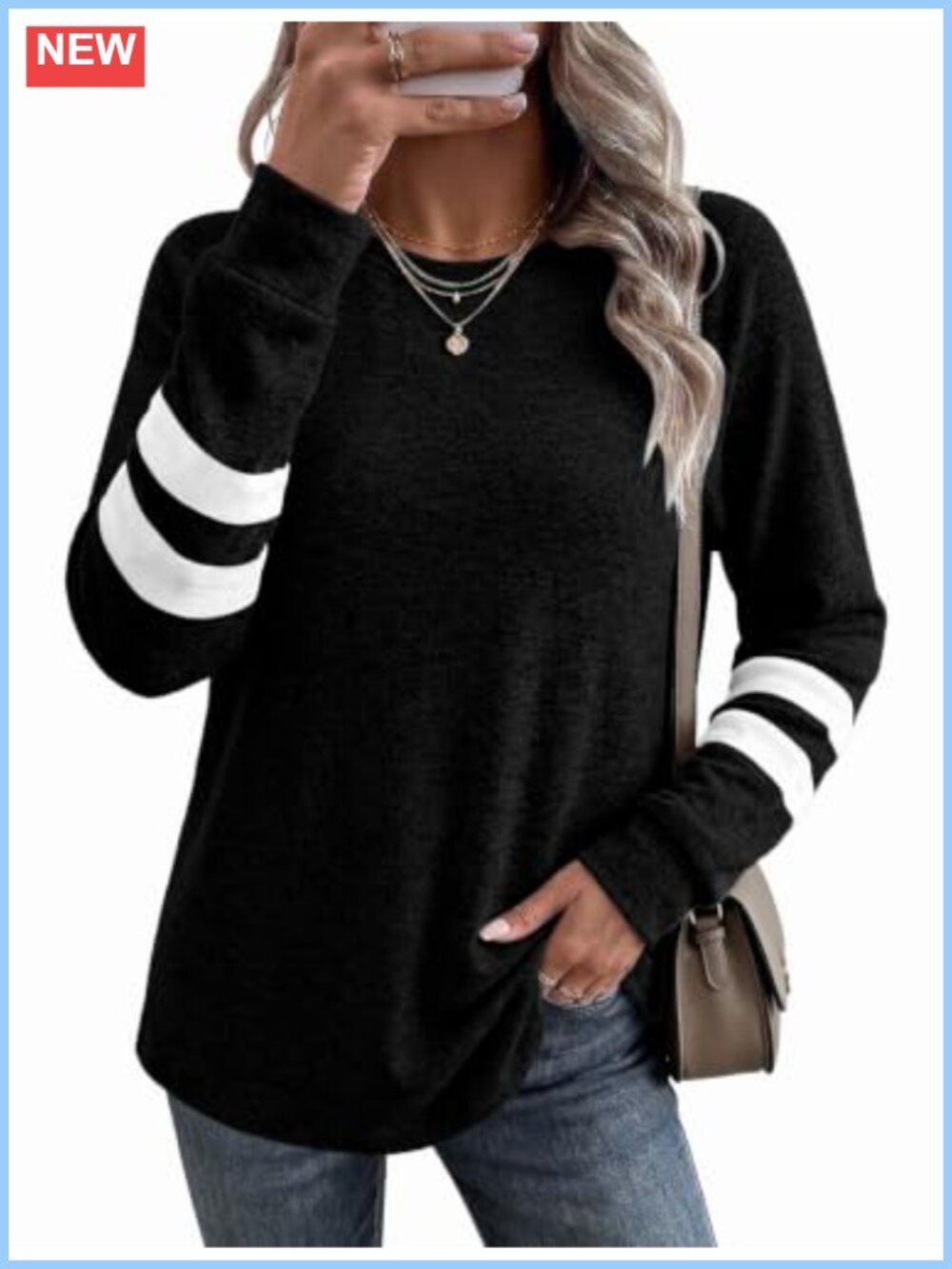 Crewneck Color Block Sweatshirt Long Sleeve Tunic Top Casual